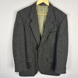 Vintage Harris Tweed Wool Blazer 40R Green Grey Herringbone Scottish